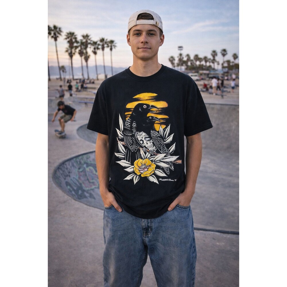 Skull and Crows BLK T Shirt Small Casual Summer Wear M. Rosa '15 art Axis Tattoo